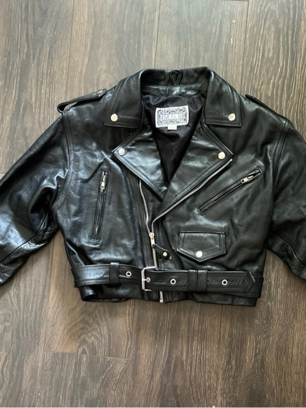 Authentic 80s Genuine Leather Cropped Moto Jacket